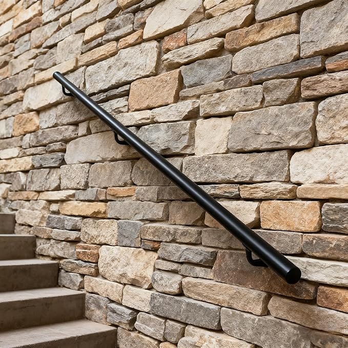 Handrails for Indoor Stairs,Deck,Slope,Modern Aluminum Handrail Set, Wall Mounted, with Zink-Alloy Brackets Aluminium Railing System,Rust Free. (Matte Black, 7 FT-New)