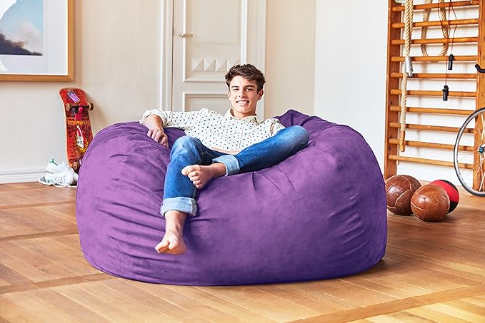 Lumaland Luxurious 5ft Large Bean Bag Chair with Microsuede Cover - Ultra Soft, Foam Filling, Washable Bean Bag Sofa for Kids, Teenagers, Adults - Sack Chair for Dorm, Family Room - Purple