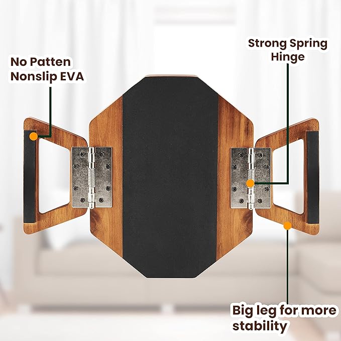 Tinamo Octagonal Acacia Sofa Arm Tray, Couch Armrest Table with Folding Arms - Armchair Caddy, Clip on Tray with Adjustable Arm Hinges for Home Sofa Living Room (Acacia, Octagon)