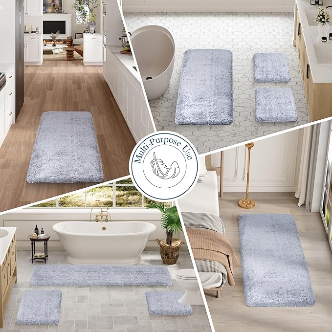 Walensee Bath Rug - Non Slip, Absorbent, Soft Microfiber Shaggy Mat (20 x 32, Growing Blue) - Machine Washable, Thick Plush Shower Mat