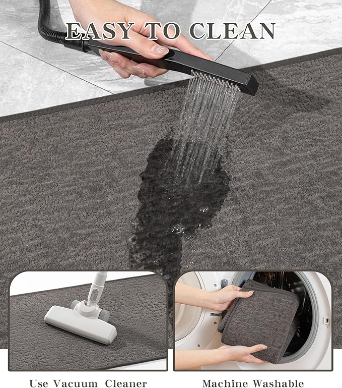 chakme Bathroom Rugs Mat 59x17, Ultra Thin Non Slip Bath Mat Quick Dry Absorbent Bath Mat for Bathroom Floor, (Dark Grey, 59"x17")