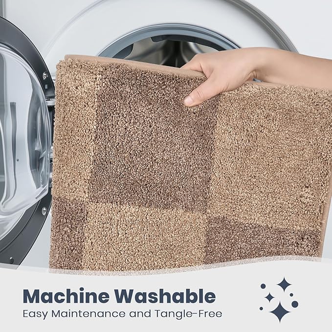 PURRUGS Bathroom Rug Non-Slip Machine Washable 24" x 60", Super Absorbent and Quick-Dry Bath Mat, Extra Soft and Plush Bath Rug for Shower, Bathtub and Sink, Grayish Brown & Coffee