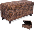 BIRDROCK HOME Abaca Storage Bench – Hand-Woven Wicker Entryway Bench w/Lift-Top Hidden Storage, Solid Wood Frame - 36.25” x 16” x 18”