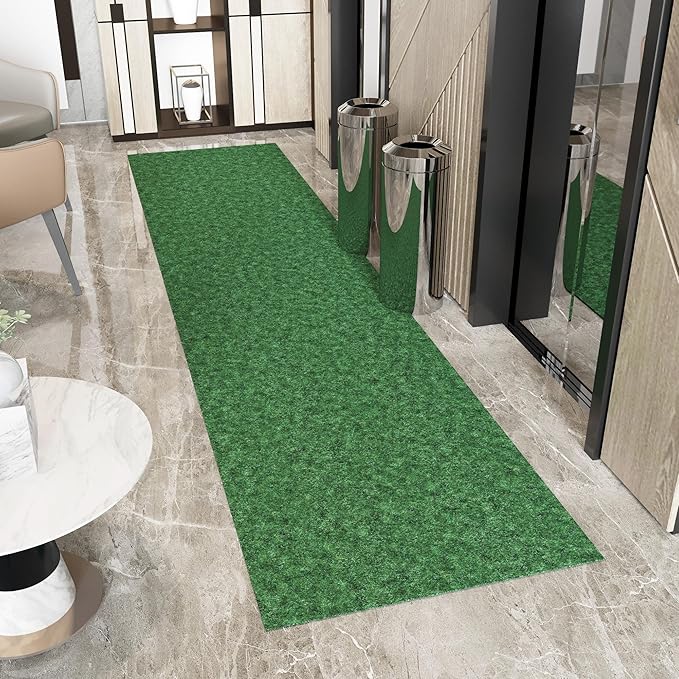 Ottomanson 2' x 29' Hallway Runner with Scraper Pile Extra Durable Non-Slip Rug Mat for Indoor & Outdoor Use - Ideal for Kitchen, Entryway, Patio & Garage - High-Traffic Carpet, Green
