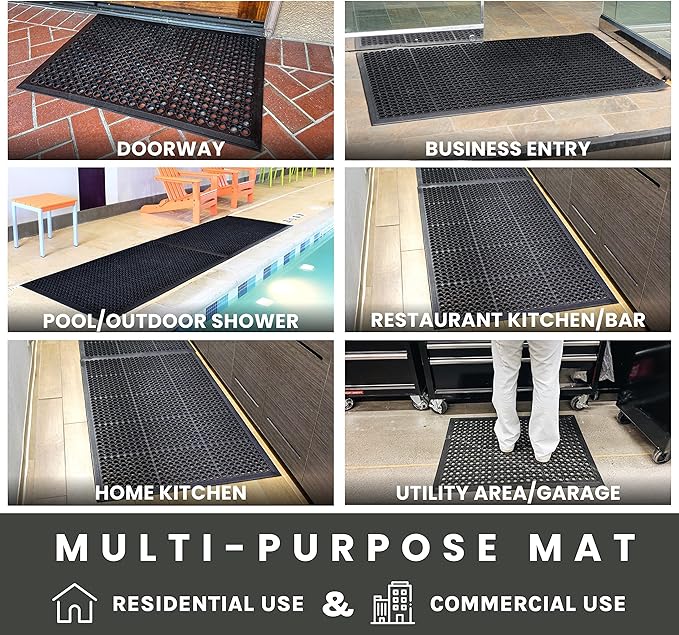 Envelor 2-Pack Anti Fatigue Rubber Floor Mat Non-Slip Restaurant Mats Floors Bar Drainage Doormat Door Mat Utility Garage Home Anti Slip Entrymat 36 x 60 Inches