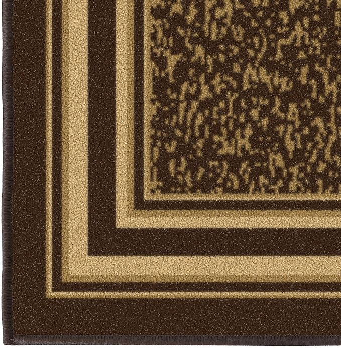 Ottomanson Hallway Runner Rug 20" x 59" Non Slip Border Area Rugs Easy to Clean Laundry Rug Runner Durable & Pet Friendly Floor Carpet Runners for Hallways Entryway Living Room Kitchen, Brown