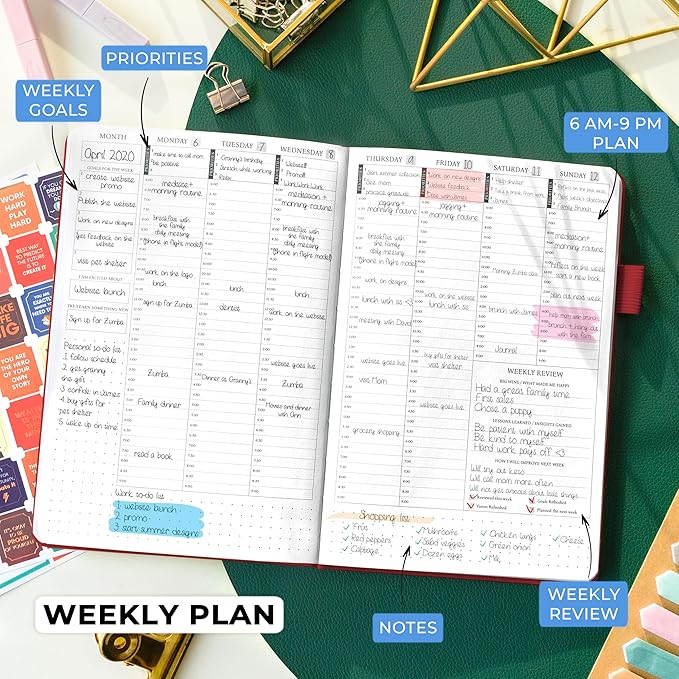Legend Planner Hourly Schedule Edition – Deluxe Weekly & Daily Organizer with Time Slots. Time Management Appointment Book Journal for Work & Personal Life, Undated, A5 Hardcover – Wine Red, Gold Foil