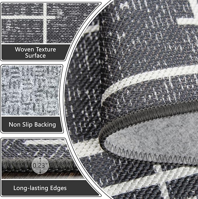 Washable Runner Rug 2x6, Gray Modern Distressed Stripe, Kitchen Runner Rug Non Slip, Woven Thin No Shed Runners for Entryway, Kitchen, Laundry Room- Gray