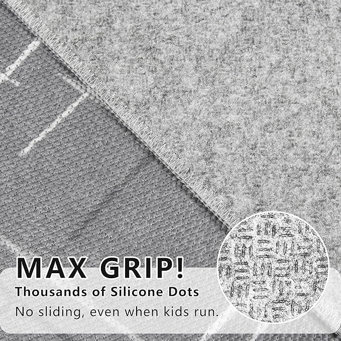 Kitchen Rugs Ultra Non-Slip 2.6x12 Washable Runner Rug Modern Tear and Stain Resistance No Pile Lightweight Runners for Entryway, Hallway, Walkway, Bedside, Entrance, Gray