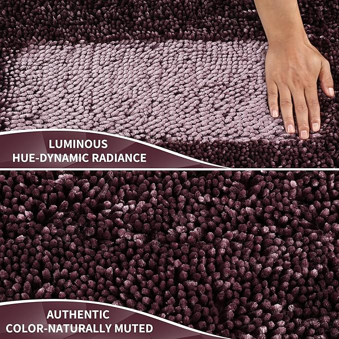 Yimobra Bathroom Rugs Sets 2 Piece, Soft Absorbent Bath Mat and U-Shaped Toilet Rug with Non Slip Backing, Luxury Shaggy Bath Mats for Bathroom, Machine Washable, 24"x17"+24"x20", Dark Purple