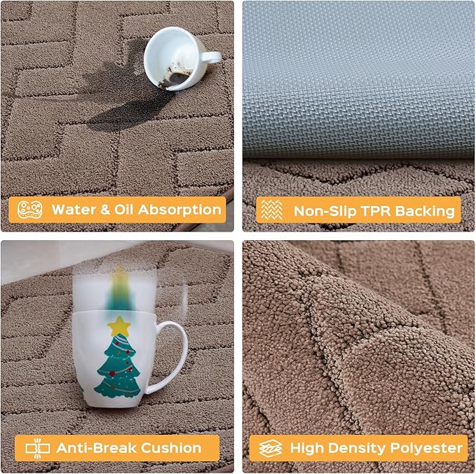 Machine Washable Kitchen Rugs Set (24" x 36"+24" x 60"), Non-Slip Kitchen Runner Rugs Mats for Floor, Absorbent Comfort Standing Mats for Kitchen, Sink and Hallway, Rolled Packaging, Grayish Brown