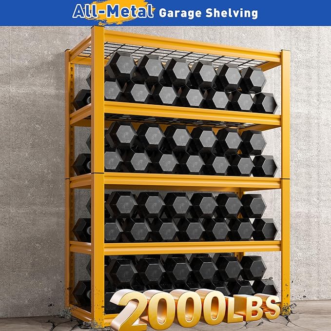 REIBII Storage Shelves, 40''W Garage Shelving, Heavy Duty Metal Shelving 2000LBS, Metal Shelves 5 Tier Industrial Shelf for Kitchen Pantry Warehouse Basement 72" H x 40''W x 17.8''D, Yellow