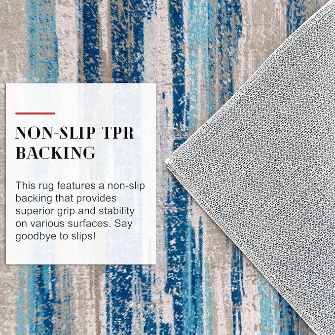 Modern Abstract Runner Rug 3x12, Blue Washable Long Kitchen Runner Non-Slip Soft Hallway Rug Runner Thin Print Faux Wool Carpet for Entryway Bedroom Laundry Room Indoor Home Decor