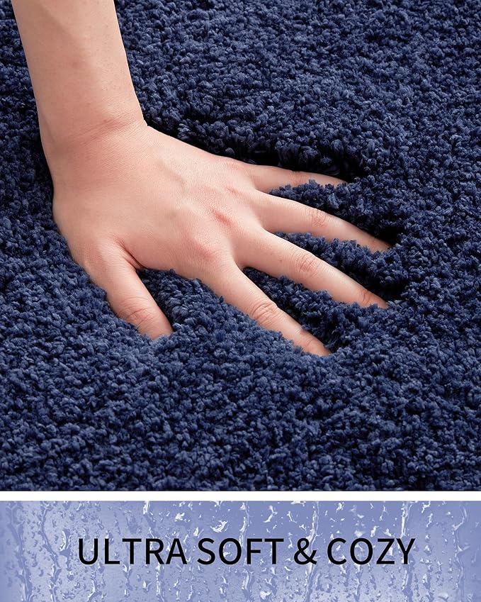 Bathroom Rugs, Ultra Thick Shaggy Soft Microfiber Absorbent Bath Rug, High Density Foam Latex Non Slip Backing, Machine Washable Bath Mats for Bathroom Floor & Sink 24x17, Navy Blue