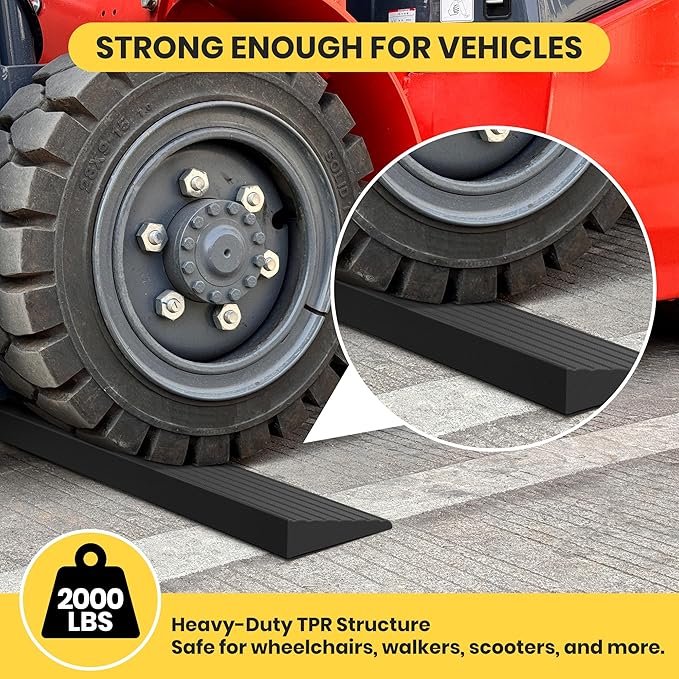 0.6"H Rubber Threshold Ramps for Doorways, 2 PCS Modular Wheelchair Ramp, Door Threshold Ramp, Access Ramps for Wheelchairs, Walkers, Strollers, Sweepers, Bathrooms, Entryways, 2000LBS Capacity