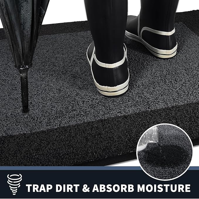 PURRUGS Dirt Trapping Door Mat 20" x 32", Non-Slip/Skid Machine Washable Entryway Rug, Shoes Scraper, Throw Rug, Super Absorbent Area Rug for Muddy Wet Shoes and Paws, Bluish Grey & Charcoal