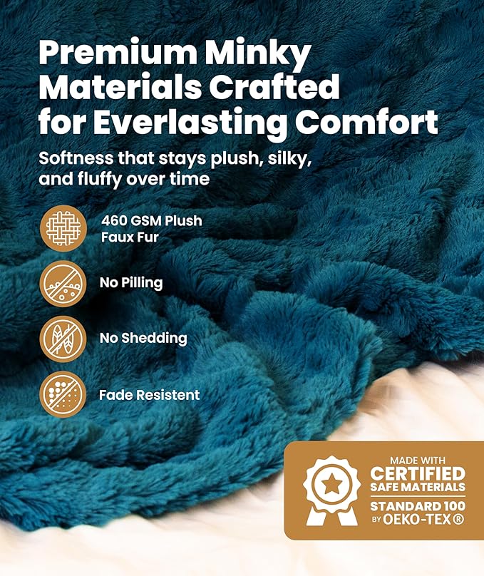 Everlasting Comfort Soft & Comfortable Teal Faux Fur Throw Blanket for Couch - (50"x65") Minky & Fluffy Fall Blankets & Throws, Plush Fuzzy Cover for Bed, Sofa & Living Room - Cozy Home Decor