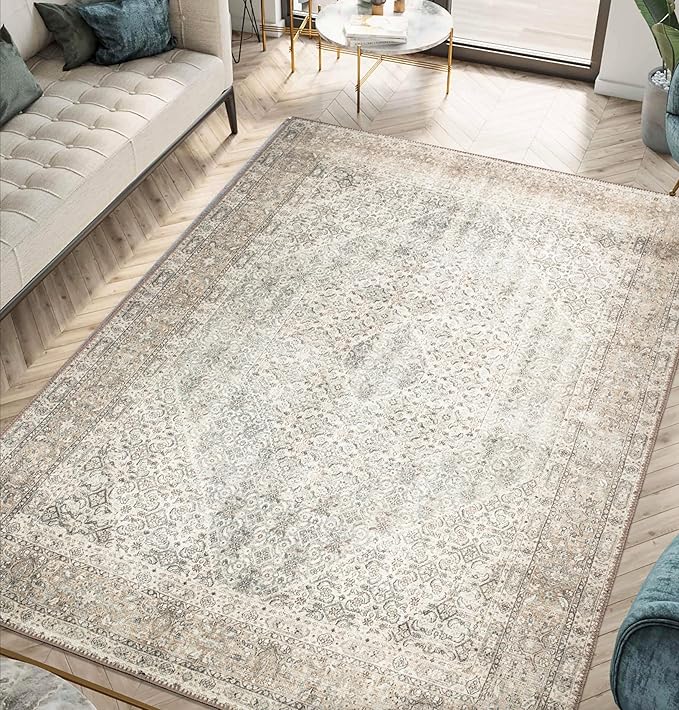 Keen Home Design 4x6 Rug - Machine Washable Area Rug with Non-Slip Backing, Ideal for Living Room, Dining Room, Bedroom - Vintage, Easy Clean, Durable, Low Pile Rug - (4' x 6')