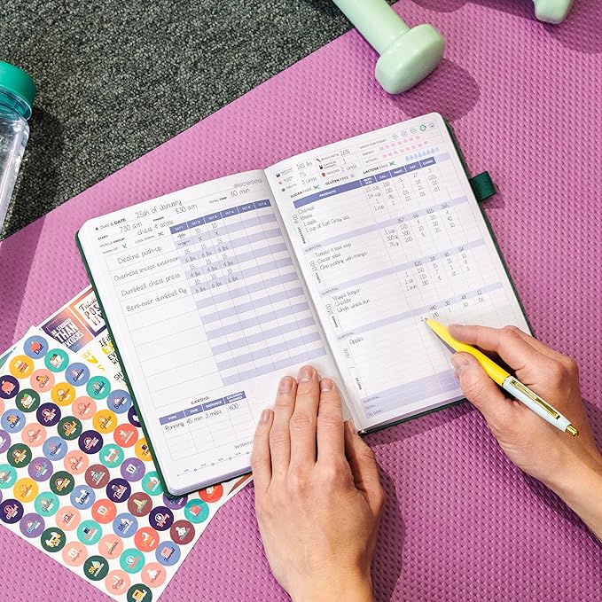 Clever Fox Fitness & Food Journal – Nutrition & Workout Planner for Women & Men – Diet & Gym Exercise Log Book with Calendars, Diet & Training Trackers - Undated, A5 Size, Hardcover (Forest Green)