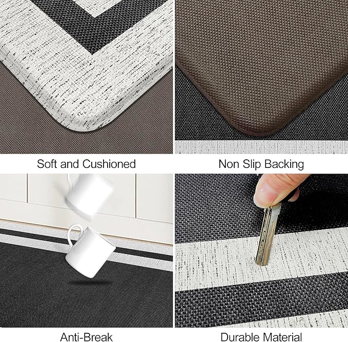 Anti Fatigue Kitchen Mat Long Kitchen Mats for Floor Non Slip Waterproof Kitchen Rug Kitchen Runner Kitchen Floor Mats Cushioned Anti Fatigue for Kitchen Sink Office Laundry 17.3" x 70.8" Black
