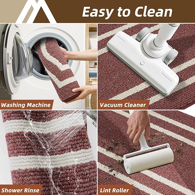 COSY HOMEER Long Kitchen Floor Mats for in Front of Sink Super Absorbent Kitchen Rugs and Mats 24"x48" Non-Skid Kitchen Mat Standing Mat Washable,Polypropylene,Red,Frame