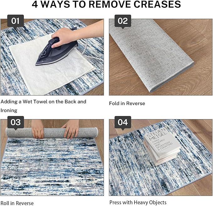 Modern Abstract 5x7 Machine Washable Area Rug Non-Slip Soft Bedroom Living Romm Rug Grey Blue White Thin Print Faux Wool Floor Carpet Throw Rugs for Nursery Playroom Dining Room Indoor