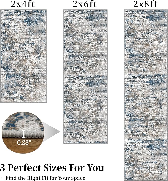 Runners for Hallways Ultra Non-Slip 2x8 Washable Kitchen Rug Abstract Tear and Stain Resistance No Pile Hand-Woven Style Lightweight Runners for Entryway, Laundry Room, Bedside, Multi