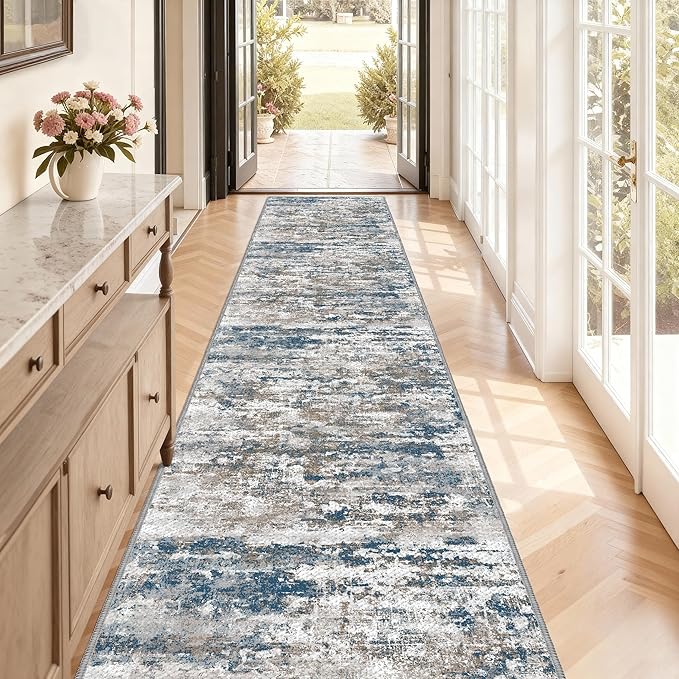 Kitchen Rugs Ultra Non-Slip 2.6x12 Washable Runner Rug Abstract Tear and Stain Resistance No Pile Lightweight Runners for Entryway, Hallway, Walkway, Bedside, Entrance, Multi