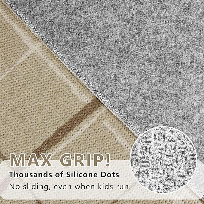 Beige Runner Rug Ultra Non-Slip 2x8 Washable Entryway Rug Modern Tear and Stain Resistance No Pile Hand-Woven Style Lightweight Runners for Hallways, Kitchen, Laundry Room, Bedside, Beige
