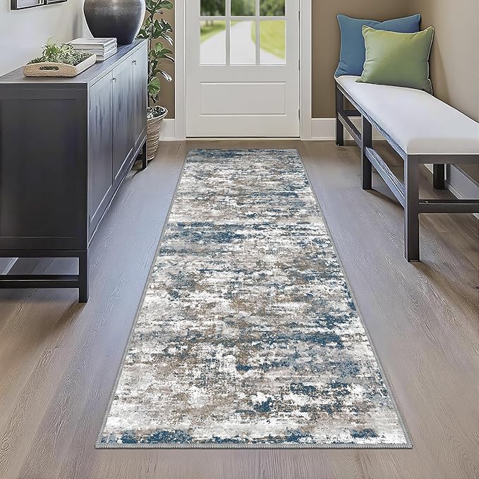 Kitchen Rugs Ultra Non-Slip 2.6x8 Washable Runner Rug Abstract Tear and Stain Resistance No Pile Lightweight Runners for Entryway, Hallway, Walkway, Bedside, Entrance, Multi