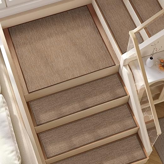 15pcs Stairs Treads and 2 Landing Carpet, Breathable Linen Stair Carpet Non Slip for Wooden Steps Peel and Stick Stairs Runner Indoor Self-Adhesive Treads Stair Covers Mat 8"X30" and 30"X30"